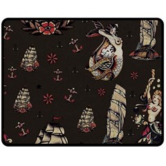 Vintage Tattoos Nautical Two Sides Fleece Blanket (medium) by Apen