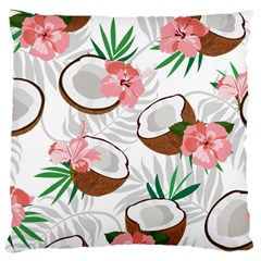 Seamless Pattern Coconut Piece Palm Leaves With Pink Hibiscus Large Cushion Case (two Sides) by Apen