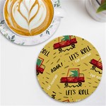 Childish Seamless Pattern With Dino Driver UV Print Round Tile Coaster Front