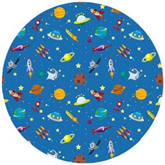 Space Rocket Solar System Pattern Wooden Puzzle Round by Apen