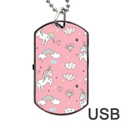 Cute Unicorn Seamless Pattern Dog Tag Usb Flash (one Side) by Apen