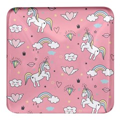 Cute Unicorn Seamless Pattern Square Glass Fridge Magnet (4 Pack) by Apen