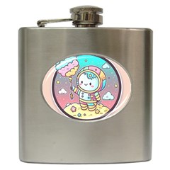 Boy Astronaut Cotton Candy Childhood Fantasy Tale Literature Planet Universe Kawaii Nature Cute Clou Hip Flask (6 Oz) by Maspions