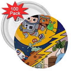 Astronaut Moon Monsters Spaceship Universe Space Cosmos 3  Buttons (100 Pack)  by Maspions
