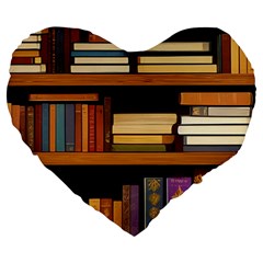 Book Nook Books Bookshelves Comfortable Cozy Literature Library Study Reading Room Fiction Entertain Large 19  Premium Heart Shape Cushions by Maspions