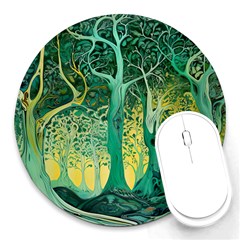 Trees Forest Mystical Forest Nature Junk Journal Scrapbooking Background Landscape Round Mousepad by Maspions