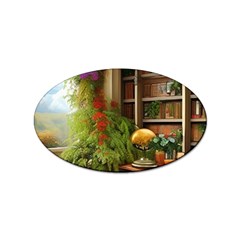 Room Interior Library Books Bookshelves Reading Literature Study Fiction Old Manor Book Nook Reading Sticker Oval (10 Pack) by Posterlux