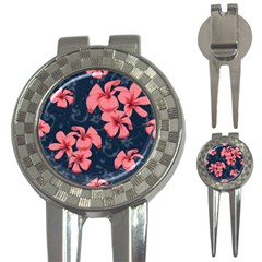 5902244 Pink Blue Illustrated Pattern Flowers Square Pillow 3-in-1 Golf Divots by BlackRoseStore