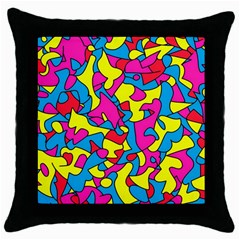 Colorful-graffiti-pattern-blue-background Throw Pillow Case (black) by designsbymallika