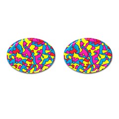 Colorful-graffiti-pattern-blue-background Cufflinks (oval) by designsbymallika