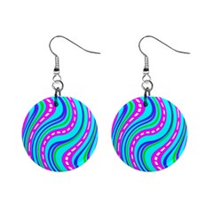 Swirls Pattern Design Bright Aqua Mini Button Earrings by Ndabl3x