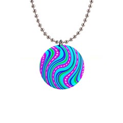 Swirls Pattern Design Bright Aqua 1  Button Necklace by Ndabl3x