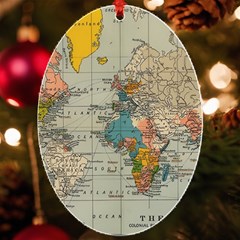 Vintage World Map Uv Print Acrylic Ornament Oval by Proyonanggan