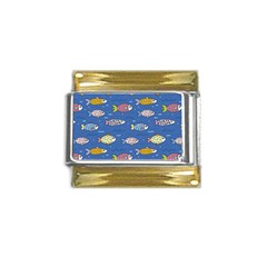 Sea Fish Blue Submarine Animals Patteen Gold Trim Italian Charm (9mm) by Maspions