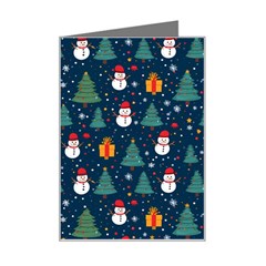Snow Snowman Tree Christmas Tree Mini Greeting Card by Ravend