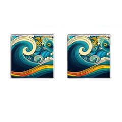 Waves Ocean Sea Abstract Whimsical Abstract Art 3 Cufflinks (square) by Ndabl3x