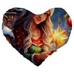Christmas Greetings Large 19  Premium Heart Shape Cushion by 2607694c