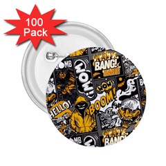 Boom Bang Art Crazy Drawing Graffiti Hello Retro Sayings Yellow 2 25  Buttons (100 Pack)  by Bedest