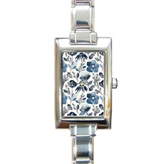 Indigo Watercolor Floral Seamless-pattern Rectangle Italian Charm Watch by Ket1n9