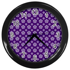White Pentacle And Purple Pattern Wall Clock (black) by cheekywitch