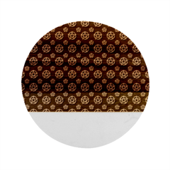 White Pentacle And Purple Pattern Marble Wood Coaster (round) by cheekywitch