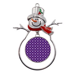 White Pentacle And Purple Pattern Metal Snowman Ornament by cheekywitch
