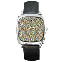 Tribal Background Boho Batik Square Metal Watch by anzea