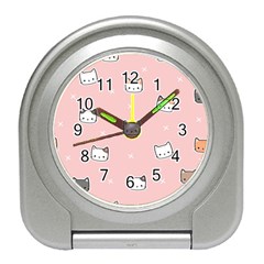 Cute Cat Cartoon Doodle Seamless Pink Pattern Travel Alarm Clock by Grandong