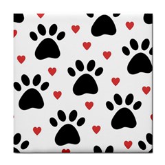 Dog Paw Vector Seamless Pattern With Hearts Tile Coaster by Perong