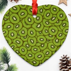 Kiwi Fruit Pattern Green Background Ornament (heart) by Paksenen