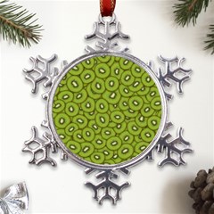 Kiwi Fruit Pattern Green Background Metal Large Snowflake Ornament by Paksenen