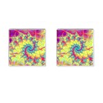 Fractal Spiral Abstract Background Vortex Yellow Cufflinks (Square) Front(Pair)