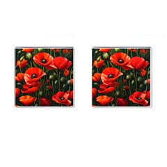 Flowers Poppies Bloom Blossom Art Cufflinks (square) by Apenda