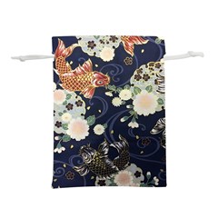 Japanese Wave Koi Illustration Pattern Lightweight Drawstring Pouch (l) by Ndabl3x