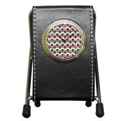 Green Yellow Pattern Pen Holder Desk Clock by ytdream