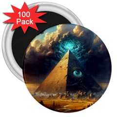 Mystic Blue Pyramid Art 3  Magnets (100 Pack) by ExtraAwesomeSauce