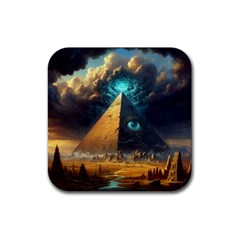 Mystic Blue Pyramid Art Rubber Coaster (square) by ExtraAwesomeSauce
