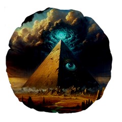 Mystic Blue Pyramid Art Large 18  Premium Round Cushions by ExtraAwesomeSauce