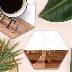 Mystic Blue Pyramid Art Marble Wood Coaster (hexagon)  by ExtraAwesomeSauce