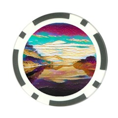 Vibrant Sunset Over Serene Lake Poker Chip Card Guard by ExtraAwesomeSauce