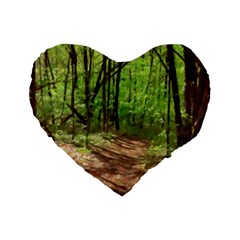 Peaceful Green Forest Walk Standard 16  Premium Flano Heart Shape Cushions by ExtraAwesomeSauce