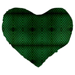 Green Diamond Grid Pattern Large 19  Premium Flano Heart Shape Cushions by ExtraAwesomeSauce