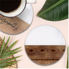 Green Diamond Grid Pattern Classic Marble Wood Coaster (round)  by ExtraAwesomeSauce