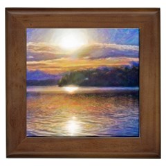 Serene Sunset Over Water Framed Tile by ExtraAwesomeSauce