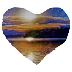 Serene Sunset Over Water Large 19  Premium Heart Shape Cushions by ExtraAwesomeSauce
