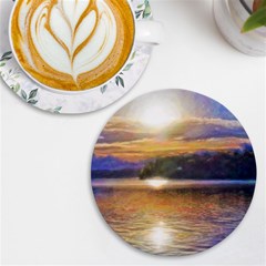 Serene Sunset Over Water Uv Print Round Tile Coaster by ExtraAwesomeSauce