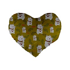 Super Lucky Cat Standard 16  Premium Heart Shape Cushions by GeekLover