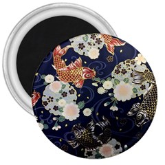 Japanese Wave Koi Illustration Pattern 3  Magnets by Ndabl3x