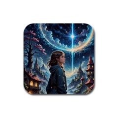 Enchanting Fantasy Night Sky Scene Rubber Square Coaster (4 Pack) by ExtraAwesomeSauce