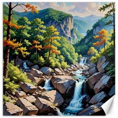 Serene Mountain Waterfall Landscape Canvas 16  X 16  by ExtraAwesomeSauce